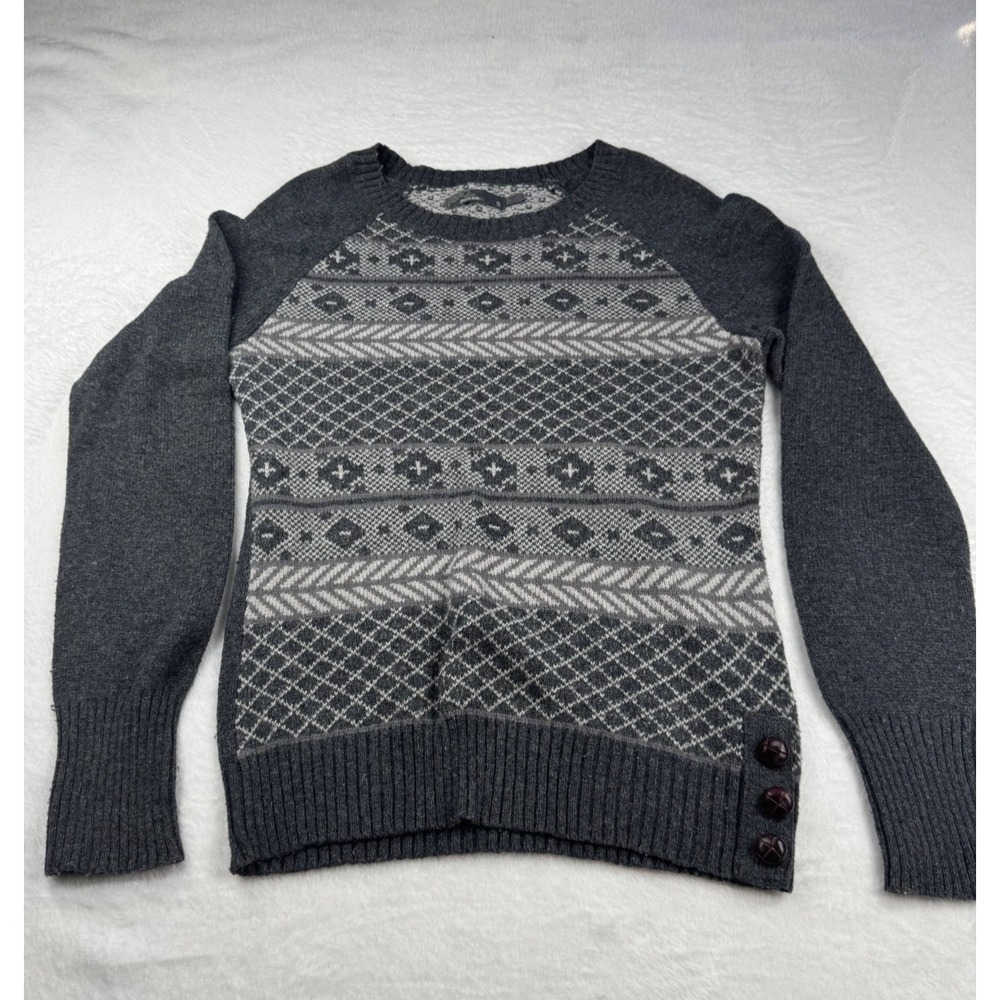 Prana Ramona Crewneck Pullover Women Small Sweater Gray Fair Isle Nordic Classic